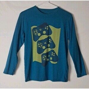 The Children's Place Boys Large 10/12 Long Sleeve Shirt Gamer Controller Blue